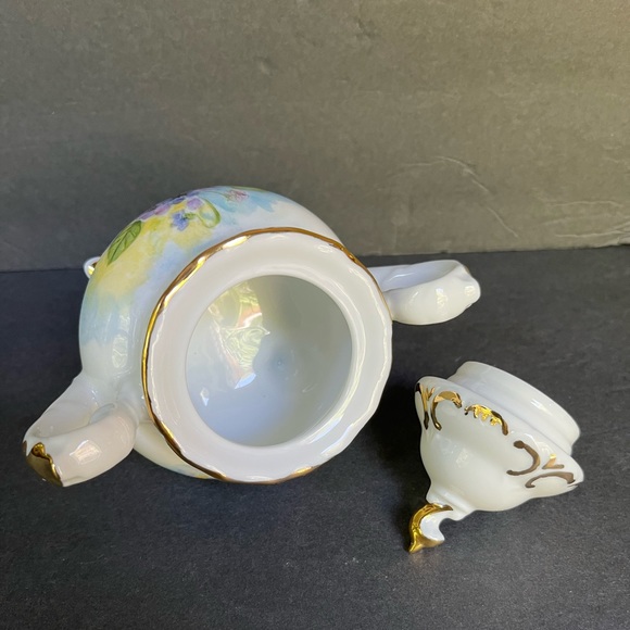 VTG Violet Tea Set Hand-painted Porcelain Teapot Creamer Sugar Bowl Victorian - Picture 16 of 16